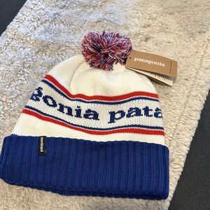 Patagonia White and Blue Striped Beanie